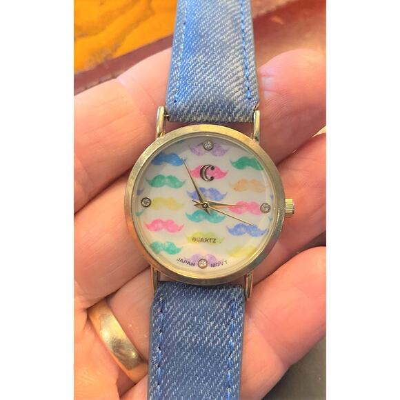 Women's 35mm Gold Tone Charming Charlie watch, Denim Band - Picture 1 of 3